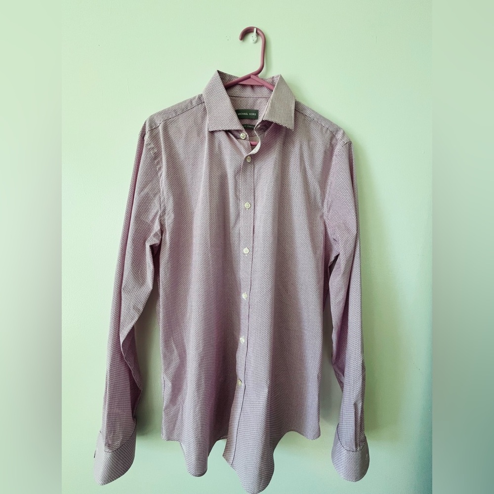 Michael Kors white and Pink Checkered Dress Shirt L